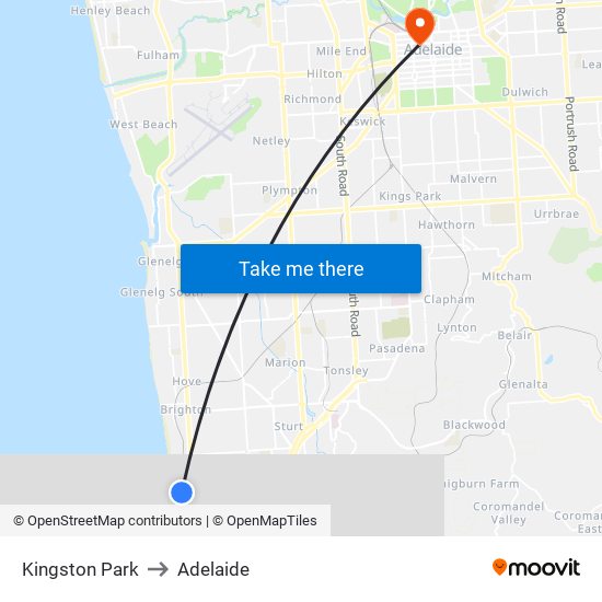 Kingston Park to Adelaide map