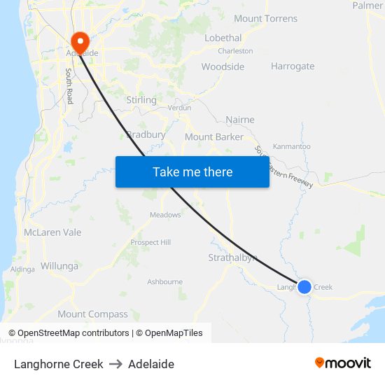 Langhorne Creek to Adelaide map