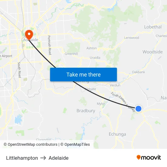 Littlehampton to Adelaide map