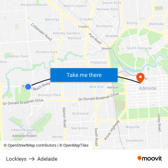 Lockleys to Adelaide map