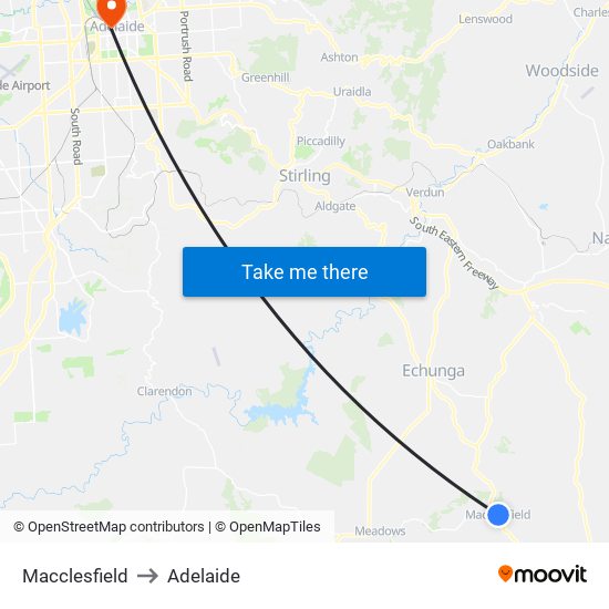 Macclesfield to Adelaide map