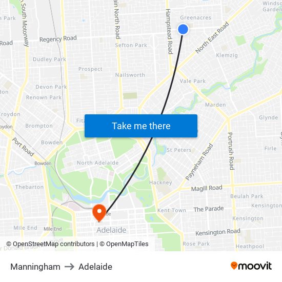 Manningham to Adelaide map