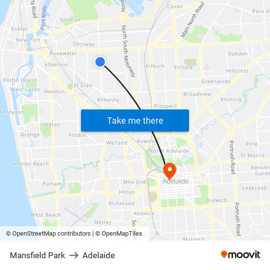 Mansfield Park to Adelaide map