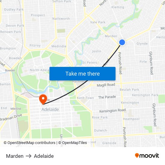 Marden to Adelaide map