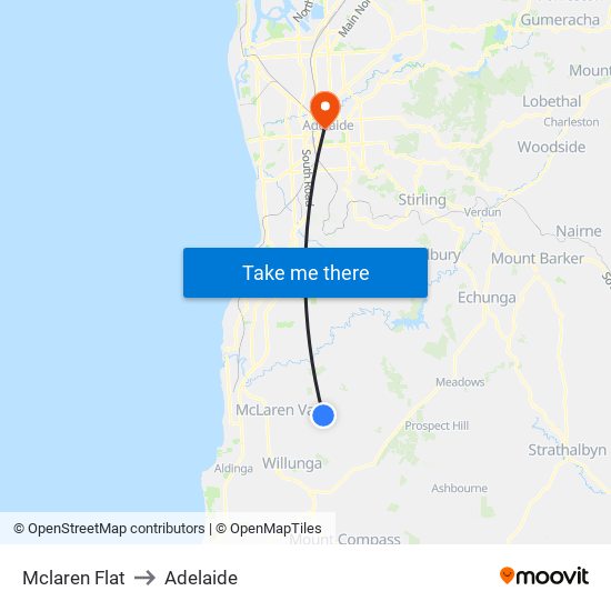 Mclaren Flat to Adelaide map