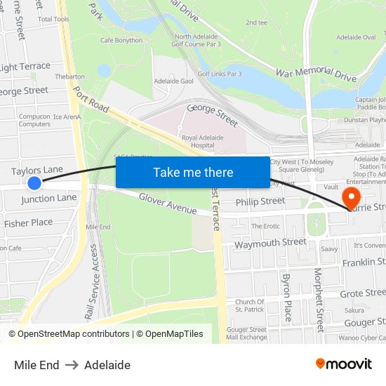 Mile End to Adelaide map