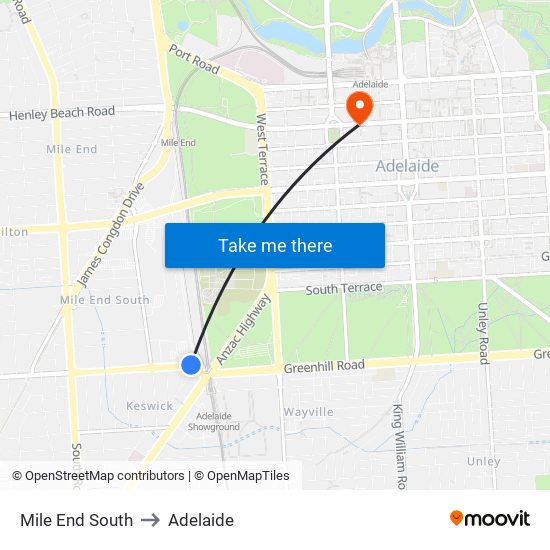 Mile End South to Adelaide map