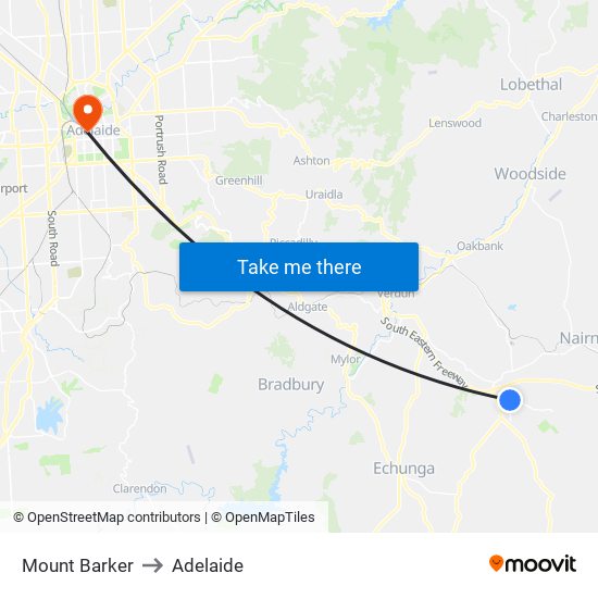 Mount Barker to Adelaide map