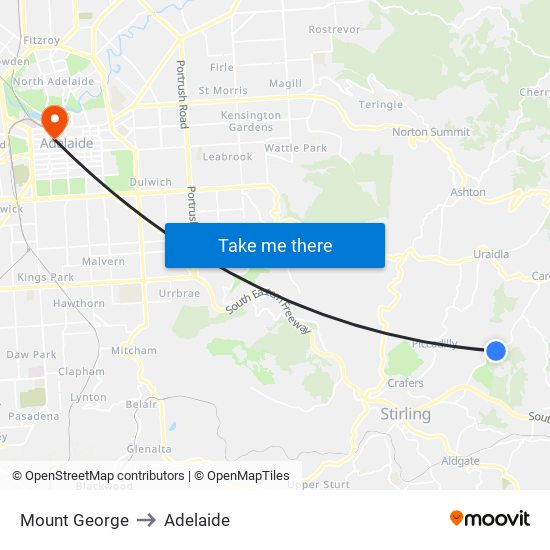 Mount George to Adelaide map