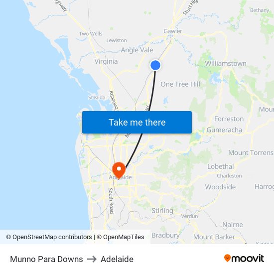 Munno Para Downs to Adelaide map