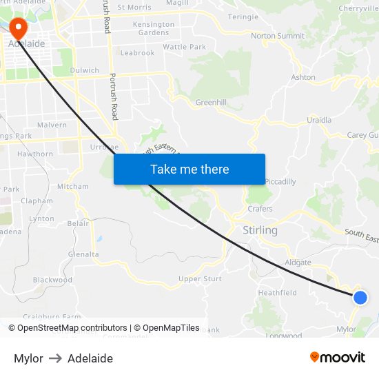 Mylor to Adelaide map