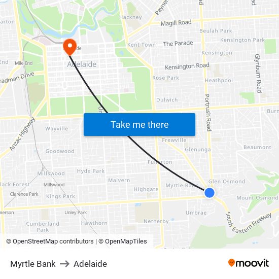 Myrtle Bank to Adelaide map