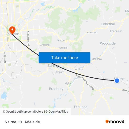 Nairne to Adelaide map