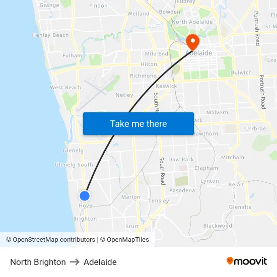 North Brighton to Adelaide map