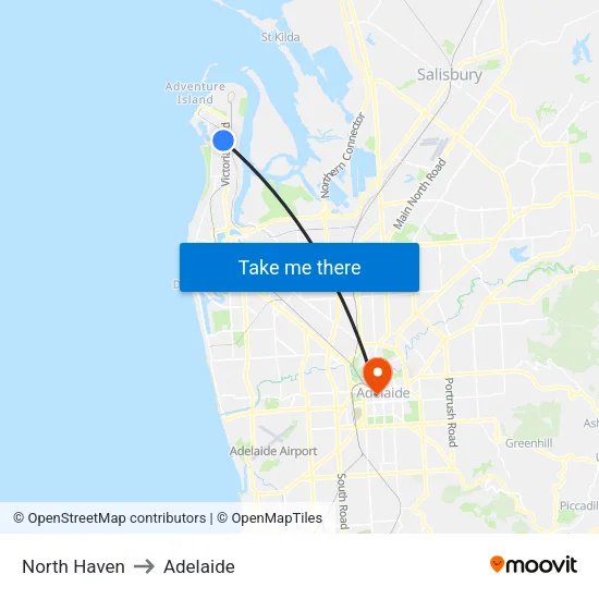 North Haven to Adelaide map