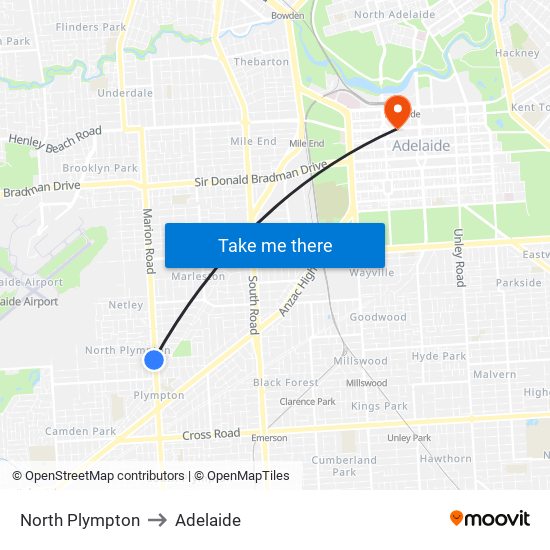 North Plympton to Adelaide map