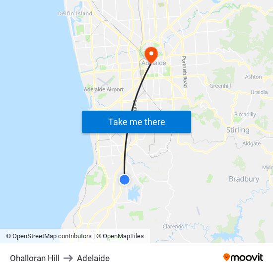 Ohalloran Hill to Adelaide map