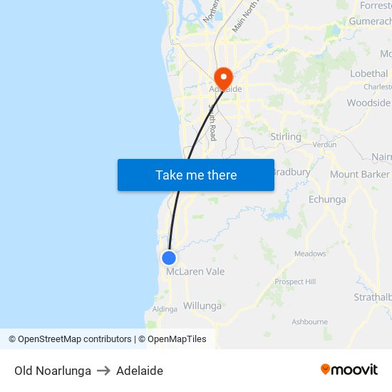 Old Noarlunga to Adelaide map