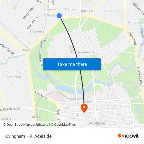 Ovingham to Adelaide map