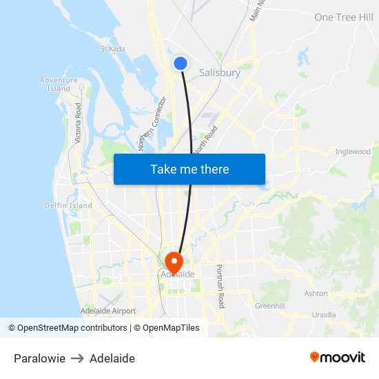 Paralowie to Adelaide map