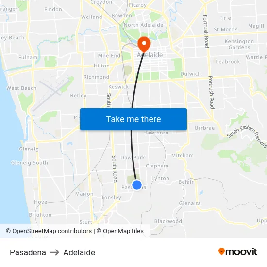 Pasadena to Adelaide map