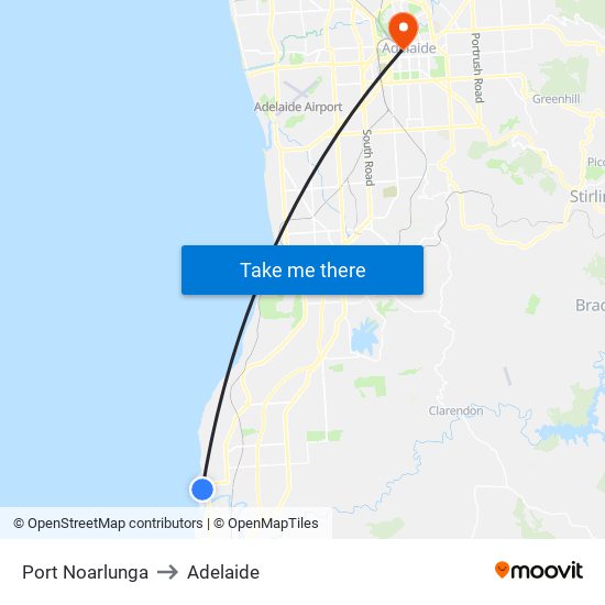 Port Noarlunga to Adelaide map