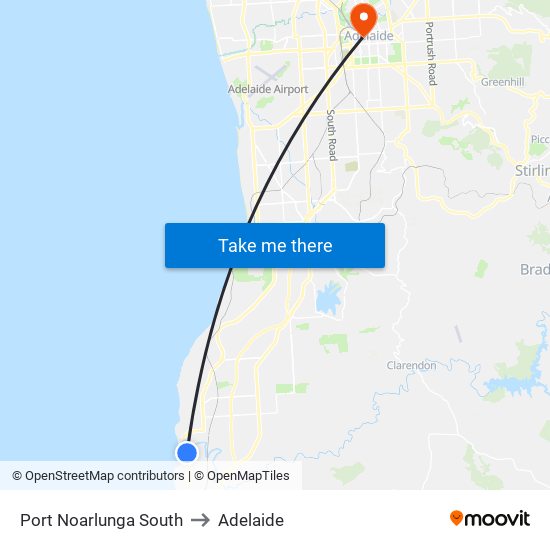 Port Noarlunga South to Adelaide map