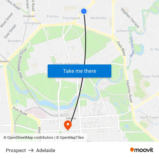 Prospect to Adelaide map