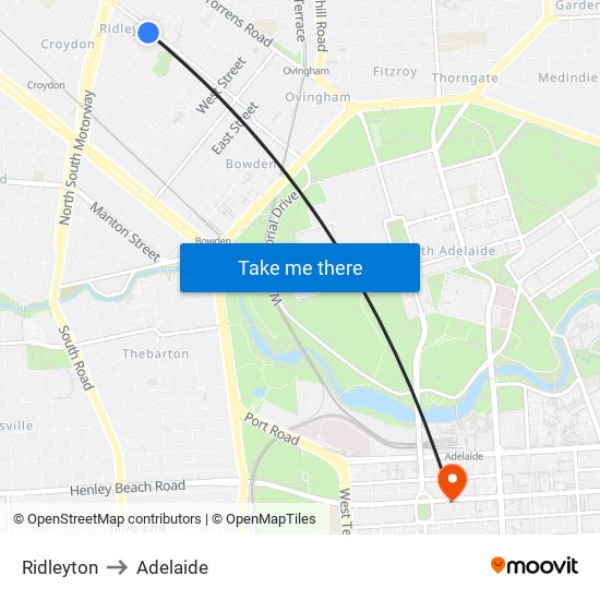 Ridleyton to Adelaide map