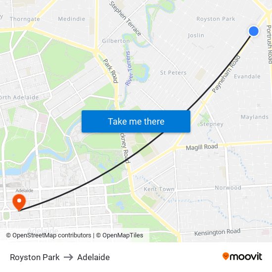 Royston Park to Adelaide map