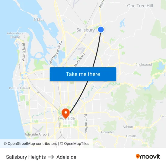 Salisbury Heights to Adelaide map