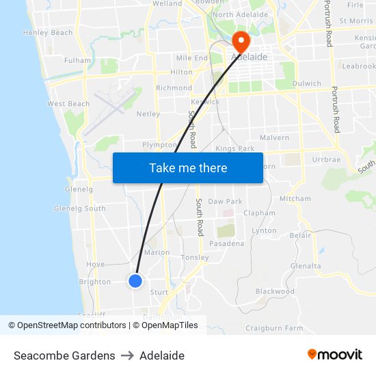 Seacombe Gardens to Adelaide map