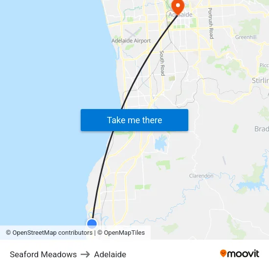 Seaford Meadows to Adelaide map
