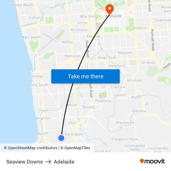 Seaview Downs to Adelaide map