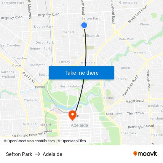 Sefton Park to Adelaide map