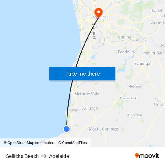 Sellicks Beach to Adelaide map