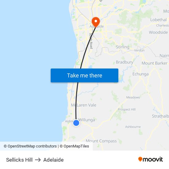 Sellicks Hill to Adelaide map