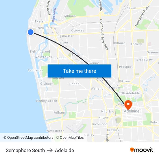 Semaphore South to Adelaide map