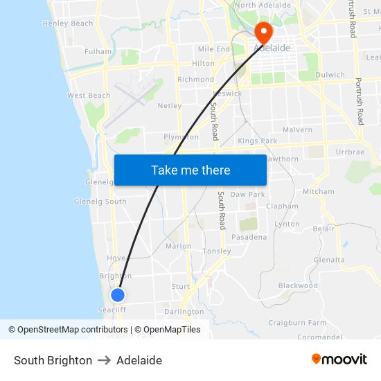 South Brighton to Adelaide map