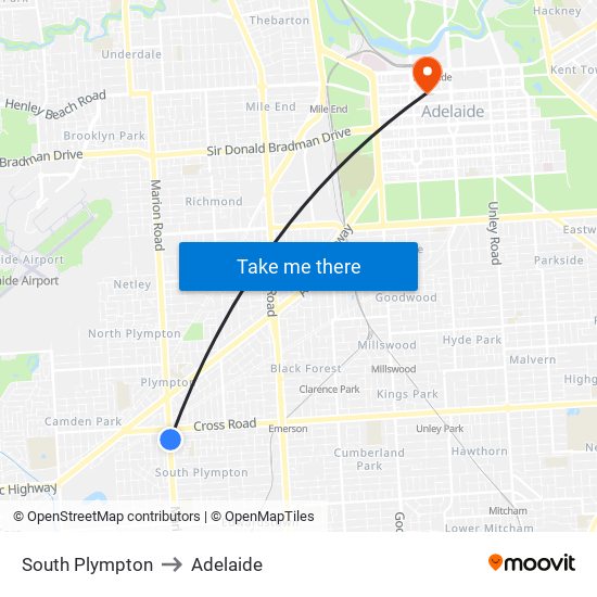 South Plympton to Adelaide map