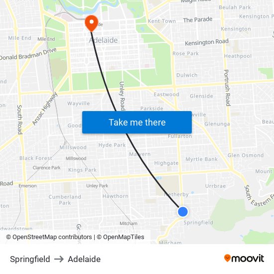 Springfield to Adelaide map