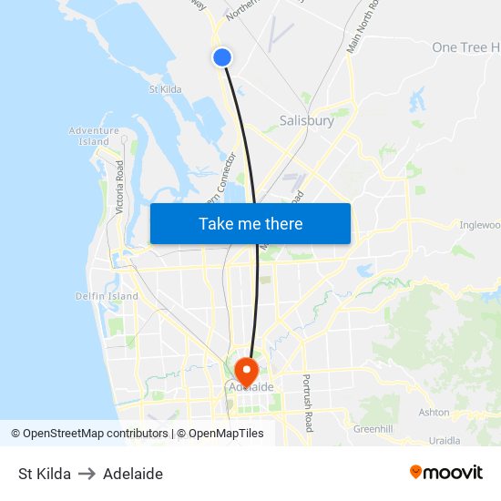 St Kilda to Adelaide map