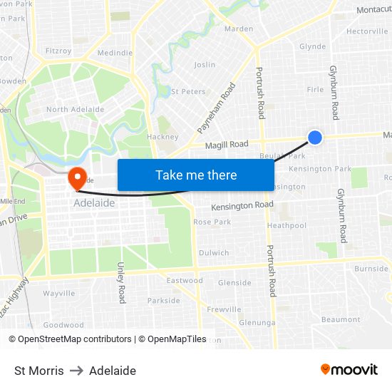 St Morris to Adelaide map