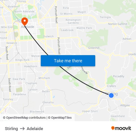 Stirling to Adelaide map