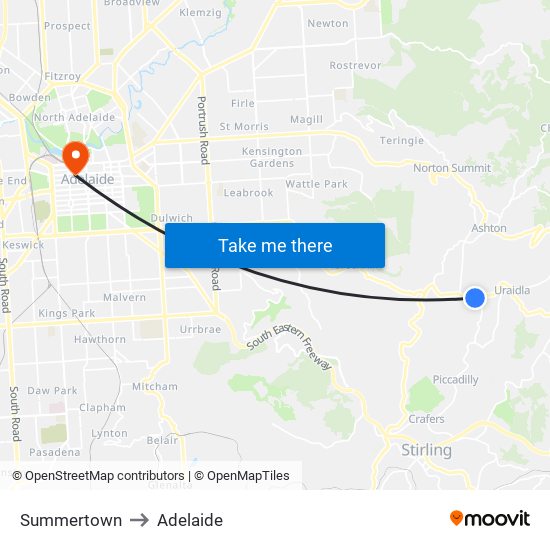 Summertown to Adelaide map