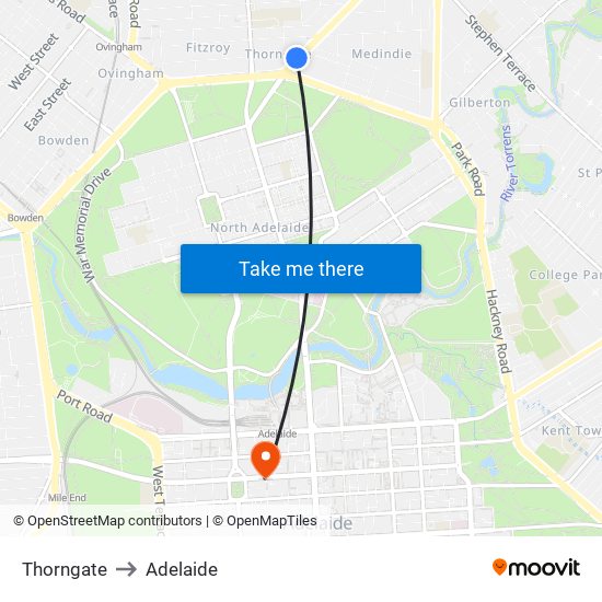 Thorngate to Adelaide map