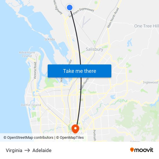 Virginia to Adelaide map