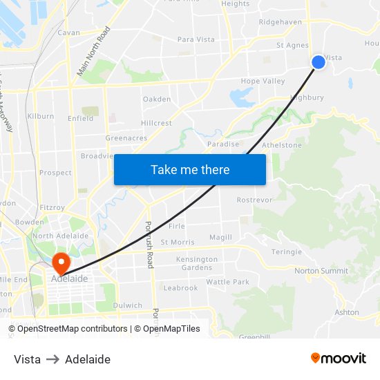 Vista to Adelaide map