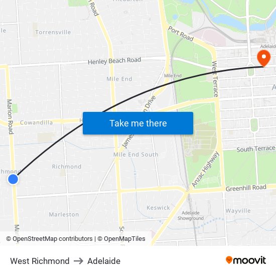 West Richmond to Adelaide map