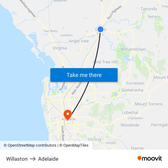 Willaston to Adelaide map